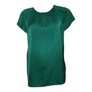 Banana Republic Top Womens Size L Large Solid All Green Silky Pleated Front